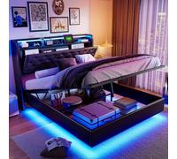 HYNHXBP Letto imbottito 160x200 cm, letto matrimoniale con contenitore, illuminazione a LED sotto la testiera, ricaricabile, design con pistone a gas, struttura del letto con rete a doghe, PU