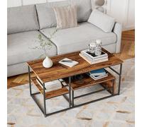 HYNHXBP Set di 2 tavolini da caffè, tavolo gigogne design marmo, con spazio portaoggetti, telaio in metallo, per divano, soggiorno, camera da letto (nero + venature del legno)