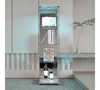 HYNHXBP Vetrina in vetro bianco con luce a LED e lucchetto, specchio riflettente sul retro, 4 ripiani in vetro temperato, vetrina indipendente (porta singola a 4 strati, bianco + luce)