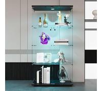 HYNHXBP Vetrina in vetro con 4 ripiani e 2 ante, vetrina con illuminazione a LED, in vetro temperato di alta qualità, perfetta per il soggiorno