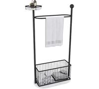 HynJGih Portasciugamani Portasciugamani Autoportante Portasciugamani in Metallo con Cesto for Biancheria e Ripiano Portasciugamani/Nero