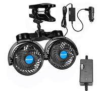 Hynoo Ventole a clip per auto da 12 V, con doppia testa regolabile, ventola di raffreddamento girevole a 360°, ventilatori per auto elettrici da 10 cm, con presa accendisigari per veicoli, camper, SUV