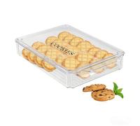 Hynorian Barattoli per biscotti grandi trasparenti, rettangolari, 30 × 20 × 4,5 cm, in plastica con coperchio, impilabili, per cucina e scorte per conservare biscotti, caramelle e snack
