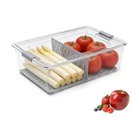 Hynorian Contenitori salvafreschezza con coperchio, 4 l, contenitore salvafreschezza per frigorifero, organizer con vaschetta antigoccia e divisorio, contenitore salvafreschezza impilabile in PET, per