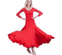 Hynyjxjy ,a,M, Abiti da Sala da Ballo con Scollo A V per Donna Vestito A Maniche Lunghe per Il Valzer Completo da Allenamento da Ballo Moderni Costumi da Ballo Sociali con Ampia Svasatura