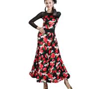 Hynyjxjy A,S, Abiti da Sala da Ballo Stampati Completo da Valzer con Scollo Rotondo da Donna Costumi da Danza da Moderna con Giunture A Rete Vestito per Allenamento di Flamenco Ottimo Swing