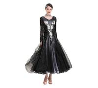 Hynyjxjy A,XL, Vestiti da Spettacolo da Sala da Ballo Costumi da Ballo da Tango da Donna con Ricami Abito da Ballo da Valzer con Strass Abiti da Ballo da Salsa con Splendido Swing in Tulle