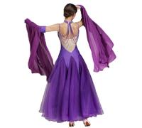 Hynyjxjy Abiti da Sala da Ballo con Bretelle per Donna Vestiti da Danza da Moderna con Schiena Scoperta Costumi da Spettacolo da Ballo per Valzer Abito da Ballo Flamenco con Strass