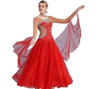Hynyjxjy Abiti da Sala da Ballo con Schiena Scoperta da Donna Vestito per Danze da Standard Nazionale Abito da Gara per Valzer con Strass Vestiti da Ballo Sociali con Gonna in Tulle