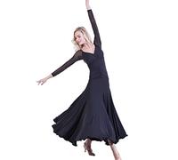 Hynyjxjy Abiti da Sala da Ballo con Scollo A V per Donna Vestito A Maniche Lunghe per Il Valzer Completo da Allenamento da Ballo Moderni Costumi da Ballo Sociali con Ampia Svasatura