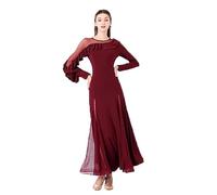 Hynyjxjy Abiti da Sala da Ballo con Scollo Rotondo Abito da Ballo da Valzer A Maniche Lunghe per Donna Vestito da Ballo per Allenamento di Salsa Outfit da Ballo per Foxtrot per Lo Swing