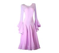 Hynyjxjy Abiti da Sala da Ballo da Donna con Scollo Rotondo Completo da Ballo per Valzer Senza Schienale Vestiti da Ballo Flamenco A Maniche Lunghe Costumi da Ballo Moderno Great Swing