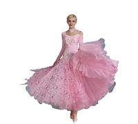 Hynyjxjy Abiti da Sala da Ballo da Donna con Scollo Rotondo Vestiti da Gara di Valzer con Schiena Scoperta Completo da Ballo da Standard Internazionale Abito da Flamenco con Strass