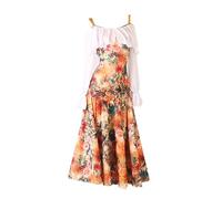 Hynyjxjy Abiti da Sala da Ballo Stampati per Spettacoli Abito da Ballo per Valzer Senza Schienale per Donna Vestiti da Ballo da Moderna Completo da Flamenco per Un Fantastico Swing
