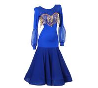 Hynyjxjy Abiti per Esibizioni da Sala da Ballo con Paillettes Vestito per Valzer con Schiena Scoperta da Donna Vestiti per Foxtrot A Maniche Lunghe Abito da Flamenco con Ampia Svasatura
