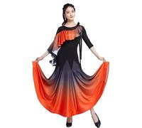 Hynyjxjy Arancia, Abiti da Sala da Ballo da Sfumati Vestiti da Ballo Valzer con Scollo Rotondo per Donna Vestito da Ballo da Spettacolo per Salsa Abito da Ballo Tango per Un Fantastico Swing