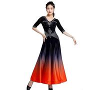Hynyjxjy Arancia,M, Abiti da Sala da Ballo da Sfumati da Donna Costume da Allenamento da Danza da Moderna con Scollo A V Vestiti da Ballo da Valzer A Maniche Medie Abito da Ballo da Flamenco