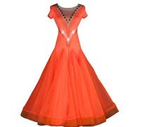 Hynyjxjy ,Arancia,S, Abiti da Sala da Ballo A Maniche Corte per Donna Completo da Professionale per Il Valzer Abito per La Salsa con Scollo Rotondo Costumi da Ballo da Sociali con Strass