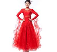 Hynyjxjy B,3XL, Abiti da Spettacolo da Sala da Ballo per Donna Costumi da Danza da Moderna con Scollo Rotondo Vestiti da Ballo da Salsa Ricamato Abito da Ballo da Flamenco con Strass