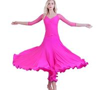 Hynyjxjy ,b,M, Abiti da Sala da Ballo con Scollo A V per Donna Vestito A Maniche Lunghe per Il Valzer Completo da Allenamento da Ballo Moderni Costumi da Ballo Sociali con Ampia Svasatura