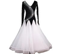 Hynyjxjy ,Bianca,M, Abiti da Sala da Ballo con Scollo A V per Competizioni Completo da Valzer da Donna con Schiena Scoperta Vestito da Ballo da Tango con Strass Vestiti da Ballo da Flamenco