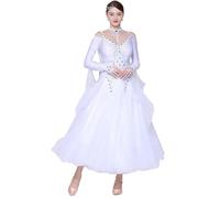 Hynyjxjy Bianca,XL, Abiti da Sala da Ballo con Scollo A V per Donna Vestito da Ballo Valzer A Maniche Lunghe Vestiti da Ballo Standard Nazionale con Schiena Scoperta Abito da Ballo Flamenco