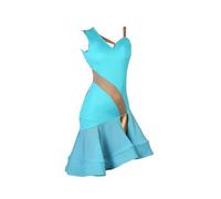Hynyjxjy ,Blu, Costumi da Ballo Latino da Donna Senza Maniche Abiti da Sala da Ballo con Schiena Scoperta Vestiti da Competizione di Tango Gonna da Ballo da Cha Cha con Spacco Laterale