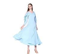 Hynyjxjy ,Blu,L,Abiti per Allenamento da Sala da Ballo on Scollo A V da Donna Vestiti per Danza da Moderna A Maniche Lunghe Completo per Esibizioni di Valzer Vestito da Ballo per Flamenco