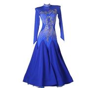 Hynyjxjy ,Blu,S, Abiti da Sala da Ballo da Donna A Maniche Lunghe Vestiti per Danza da Moderna con Schiena Scoperta Costumi da Competizione da National Standard Completo per Valzer con Strass