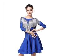 Hynyjxjy ,Blu,S,Abito da Ballo Latino con Scollo Rotondo per Allenamento Completo da Tango da Donna con Nappe Abiti da Sala da Ballo Senza Schienale Vestito da Ballo da Cha Cha con Strass