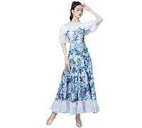Hynyjxjy Blu,XXL, Abito da Spettacolo da Sala da Ballo per Donna Vestiti da Ballo da Tango Valzer da Stampati Vestito da Ballo da Flamenco Abiti da Ballo da Foxtrot per Un Fantastico Swing