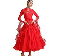 Hynyjxjy ,d,S, Abiti da Sala da Ballo con Ricami Completo da Donna A Maniche Lunghe per Valzer Costumi per Danza da Moderna con Strass Vestiti per Foxtrot con Gonna in Tulle