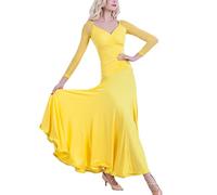 Hynyjxjy ,d,S, Abiti da Sala da Ballo con Scollo A V per Donna Vestito A Maniche Lunghe per Il Valzer Completo da Allenamento da Ballo Moderni Costumi da Ballo Sociali con Ampia Svasatura