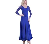 Hynyjxjy ,e,XL, Abiti da Sala da Ballo con Scollo A V per Donna Vestito A Maniche Lunghe per Il Valzer Completo da Allenamento da Ballo Moderni Costumi da Ballo Sociali con Ampia Svasatura