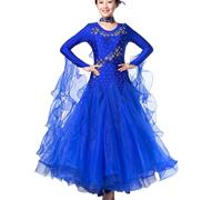 Hynyjxjy E,XXL, Abiti da Spettacolo da Sala da Ballo per Donna Costumi da Danza da Moderna con Scollo Rotondo Vestiti da Ballo da Salsa Ricamato Abito da Ballo da Flamenco con Strass