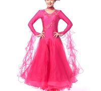 Hynyjxjy F,S, Abiti da Spettacolo da Sala da Ballo per Donna Costumi da Danza da Moderna con Scollo Rotondo Vestiti da Ballo da Salsa Ricamato Abito da Ballo da Flamenco con Strass