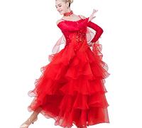 Hynyjxjy ,i,XL, Abiti da Sala da Ballo per Donna Vestiti da Ballo da Tango A Maniche Lunghe Abito da Esibizione per Valzer E Foxtrot Costumi per Danza Moderna in Tulle con Gonna Ampia