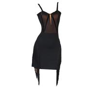 Hynyjxjy ,Nero,M, Vestiti da Ballo Latino da Bretelle Abiti per Prove da Sala da Ballo da Donna con Frange Vestito da Ballo per Esibizioni di Cha Cha Completo da Ballo Salsa A vestibilità Aderente
