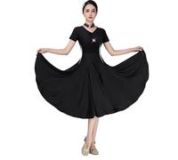 Hynyjxjy Nero, Vestiti da Sala da Ballo A Maniche Corte Vestito da Ballo da Valzer con Scollo A V per Donna Abiti da Ballo da Flamenco Aderenti Costumi per Esercizi di Tango Salsa Ottimo Swing