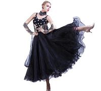 Hynyjxjy Nero, Vestiti da Sala da Ballo con Bretelle da Donna Completo da Ballo di Valzer con Scollo A V Costumi di Danza di Moderna Abiti da Ballo per Prestazione di Foxtrot Senza Schienale