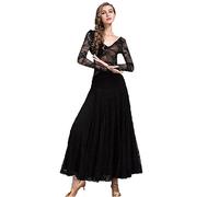 Hynyjxjy ,Nero,XL,Abiti da Esibizione da Sala da Ballo con Scollo A V Completo per Valzer in Pizzo da Donna Costumi da Ballo per Tango E Foxtrot con Schiena Scoperta Vestiti da Ballo per Salsa