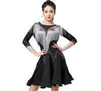 Hynyjxjy ,Nero,XL,Abito da Ballo Latino con Scollo Rotondo per Allenamento Completo da Tango da Donna con Nappe Abiti da Sala da Ballo Senza Schienale Vestito da Ballo da Cha Cha con Strass