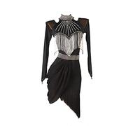 Hynyjxjy ,Nero,XL, Vestiti da Professionale da Ballo Latino da Donna Costume da Ballo per Tango E Cha Cha con Schiena Scoperta Abiti da Sala da Ballo con Perline Completo da Ballo Salsa con Strass
