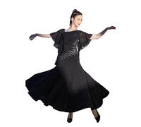 Hynyjxjy Nero,XL, Vestiti da Spettacolo da Sala da Ballo per Donna Abiti da Ballo da Valzer con Giunture A Rete Abito da Ballo da Salsa Costumi da Ballo da Flamenco per Un Fantastico Swing