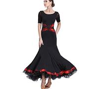Hynyjxjy ,Nero,XXL, Abiti da Sala da Ballo A Maniche Corte Completo per Valzer con Scollo Rotondo da Donna Vestiti per Danza da Moderna da Aderente Abito per Esibizioni di Salsa Swing