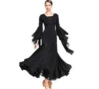 Hynyjxjy ,Nero,XXL, Abiti da Sala da Ballo per Donna Completo da Ballo A Maniche Lunghe per Tango E Salsa Costumi per Esibizioni di Valzer da Aderenti Vestiti da Ballo per Foxtrot per Swing