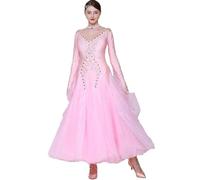 Hynyjxjy Rosa,S, Abiti da Sala da Ballo con Scollo A V per Donna Vestito da Ballo Valzer A Maniche Lunghe Vestiti da Ballo Standard Nazionale con Schiena Scoperta Abito da Ballo Flamenco