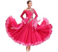 Hynyjxjy ,Rose Red,M, Abiti da Sala da Ballo con Ricami Vestito Professionale da Donna per Valzer Vestiti da Ballo da Standard Internazionale A Maniche Lunghe Outfit da Ballo Sociali con Strass