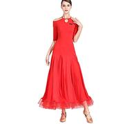 Hynyjxjy ,Rosso, Abiti da Sala da Ballo con Maniche di Media Lunghezza da Donna Vestiti da Tango Senza Spalline Abito da Valzer Senza Schiena per Esibizioni Vestit da Ballo Sociali E Swing