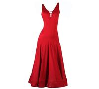 Hynyjxjy Rosso, Abiti da Sala da Ballo per Esibizioni Completo da Ballo da Valzer con Scollo A V per Donna Costumi da Ballo Tango E Salsa con Bretelle Vestiti da Ballo Foxtrot con Schiena Scoperta
